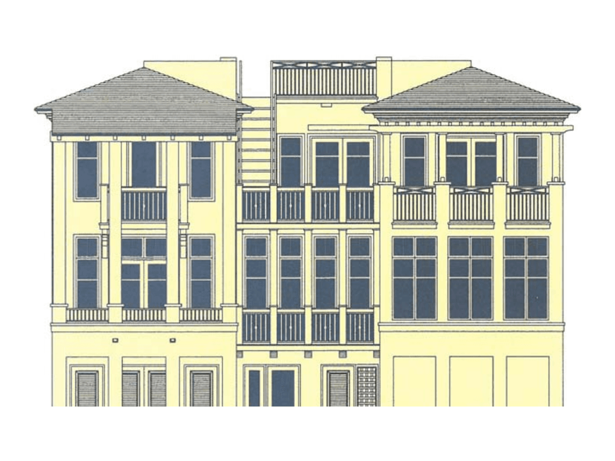 Plan D home elevation — 4 bedroom three-story waterfront home design at Marlin Bay, Marathon FL