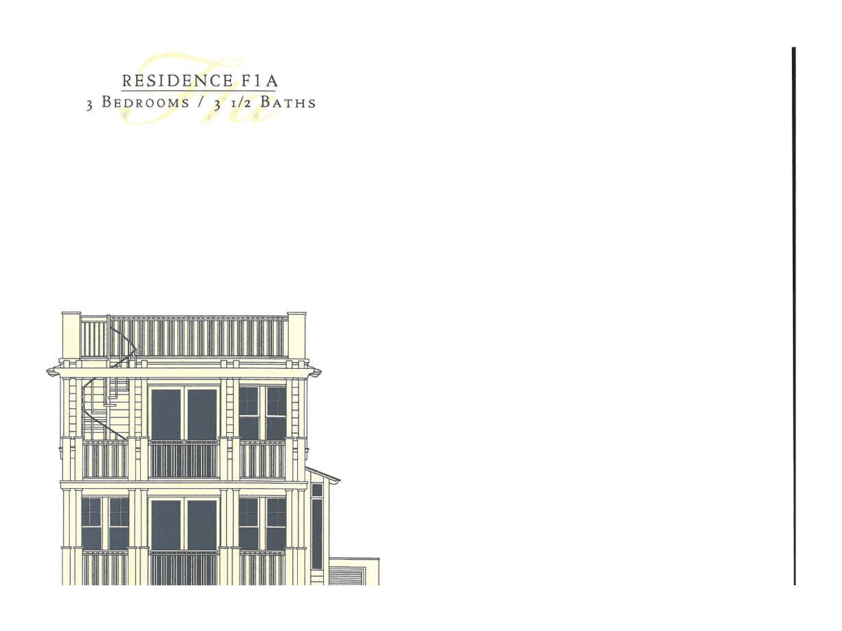 Plan F-1a home elevation — 3 bedroom three-story waterfront home design at Marlin Bay, Marathon FL