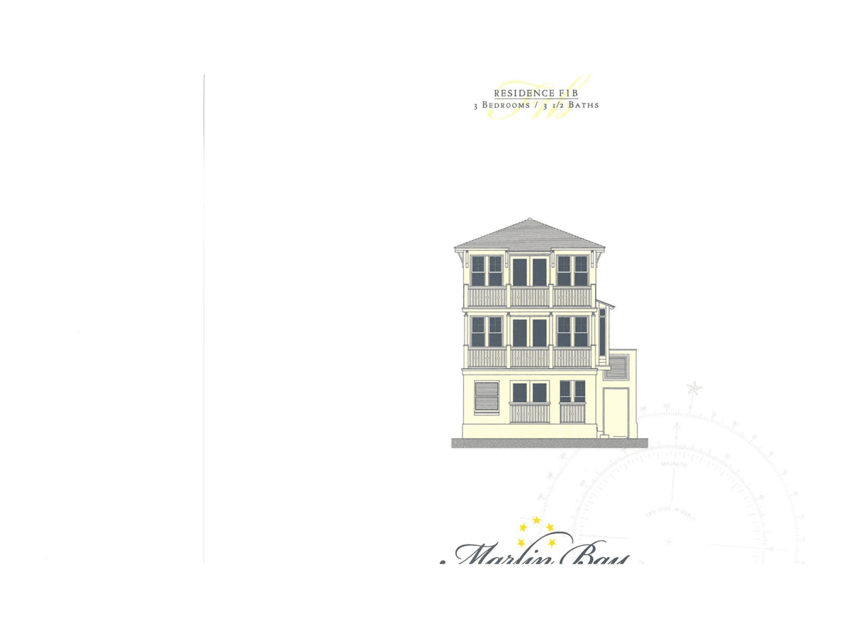 Plan F-1b home elevation — 3 bedroom three-story waterfront home design at Marlin Bay, Marathon FL