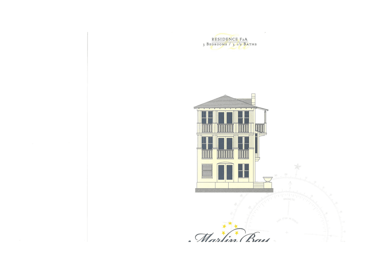 Plan F-2a home elevation — 3 bedroom three-story waterfront home design at Marlin Bay, Marathon FL