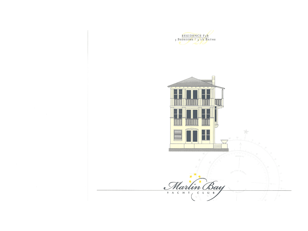 Plan F-2b home elevation — 3 bedroom three-story waterfront home design at Marlin Bay, Marathon FL