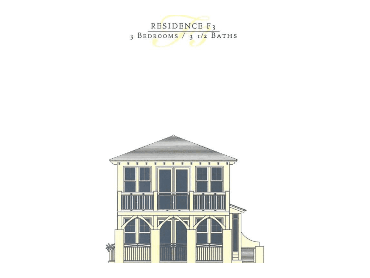 Plan F-3 home elevation — 3 bedroom three-story waterfront home design at Marlin Bay, Marathon FL